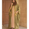 Army green Siwa Embroidered Linen Cardigan/Abaya with Hoodie handmade in Egypt & available at Jozee Boutique.