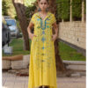 Mustard Siwa Heavily Embroidered Linen Dress with Hoodie handmade in Egypt & available at Jozee Boutique.
