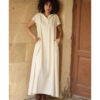 Off white Linen Dress with Hoodie handmade in Egypt & available at Jozee Boutique.