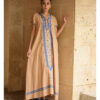 Dark Beige Siwa Embroidered Linen Dress with Hoodie handmade in Egypt & available at Jozee Boutique.