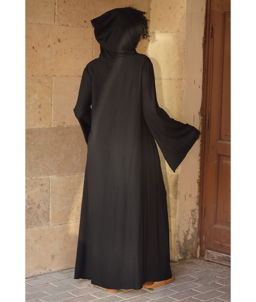 Black Linen Dress with Hoodie handmade in Egypt & available at Jozee Boutique.