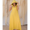 Mustard Linen Dress with Hoodie handmade in Egypt & available at Jozee Boutique.