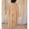 Dark Beige Hand Embroidered Linen Kaftan with Hoodie handmade in Egypt & available at Jozee Boutique.