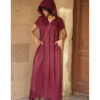 Burgundy Linen Dress with Hoodie handmade in Egypt & available at Jozee Boutique.