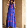 Electric Blue Siwa Heavily Embroidered Linen Dress with Hoodie handmade in Egypt & available at Jozee Boutique.