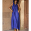 Electric Blue Linen Dress with Hoodie handmade in Egypt & available at Jozee Boutique.