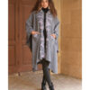 Grey Siwa Embroidered Wool Midi Cape handmade in Egypt & available at Jozee Boutique.