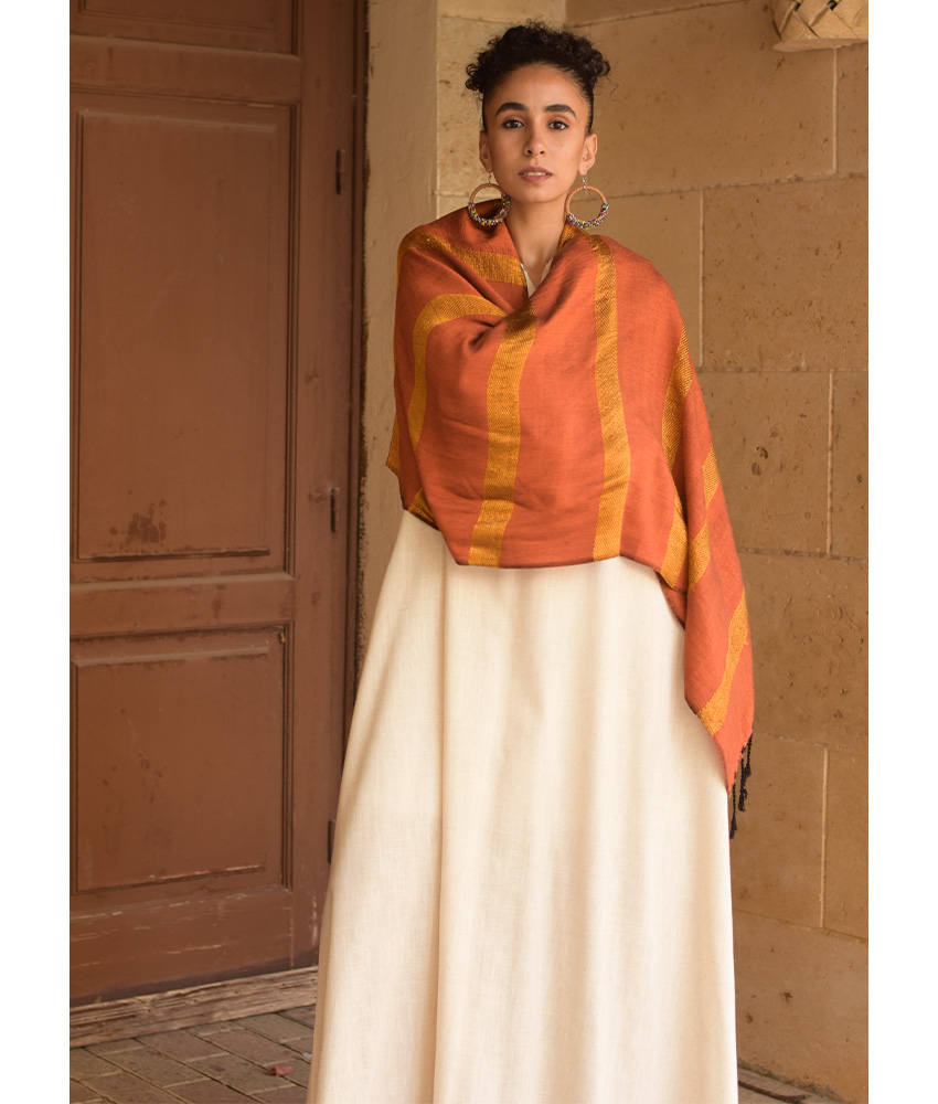 Orange Handwoven Viscose Shawl handmade in Egypt & available at Jozee Boutique.handmade in Egypt & available at Jozee Boutique.