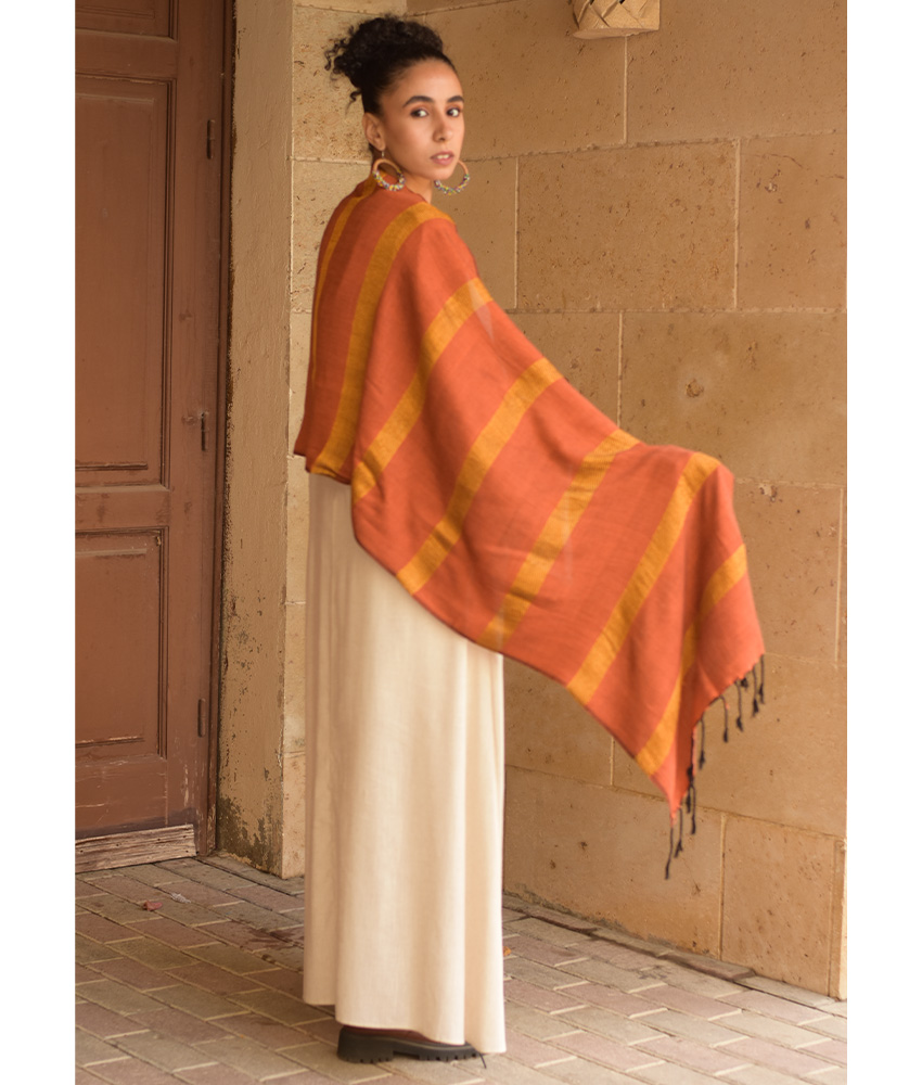 Orange Handwoven Viscose Shawl handmade in Egypt & available at Jozee Boutique.handmade in Egypt & available at Jozee Boutique.