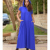 Electric Blue Linen Dress with Hoodie handmade in Egypt & available at Jozee Boutique.