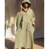 Light Olive Hand Embroidered Linen Kaftan with Hoodie handmade in Egypt & available at Jozee Boutique.