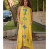 Mustard Siwa Heavily Embroidered Linen Dress with Hoodie handmade in Egypt & available at Jozee Boutique.