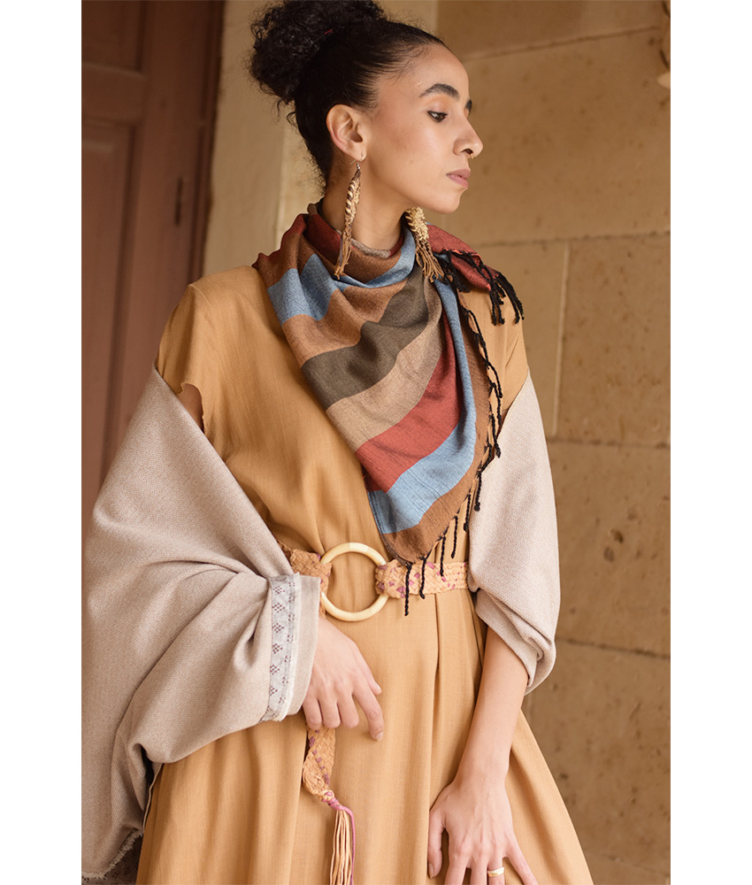 Multicolored Handwoven Viscose Square Scarf handmade in Egypt & available at Jozee Boutique.handmade in Egypt & available at Jozee Boutique.