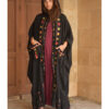 Black Siwa Embroidered Linen Cardigan/Abaya with Hoodie handmade in Egypt & available at Jozee Boutique.