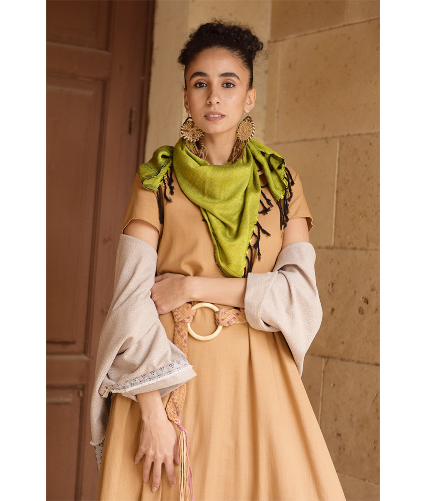 Green Handwoven Viscose Square Scarf handmade in Egypt & available at Jozee Boutique.handmade in Egypt & available at Jozee Boutique.