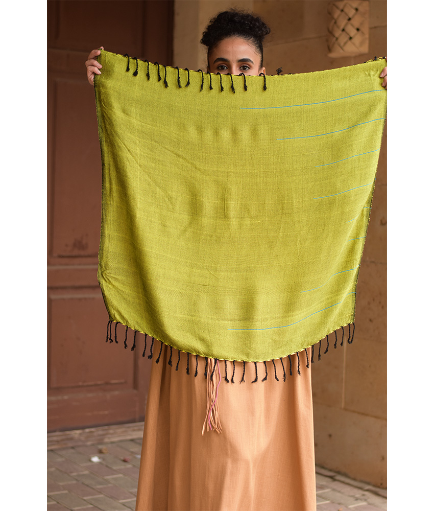 Green Handwoven Viscose Square Scarf handmade in Egypt & available at Jozee Boutique.handmade in Egypt & available at Jozee Boutique.