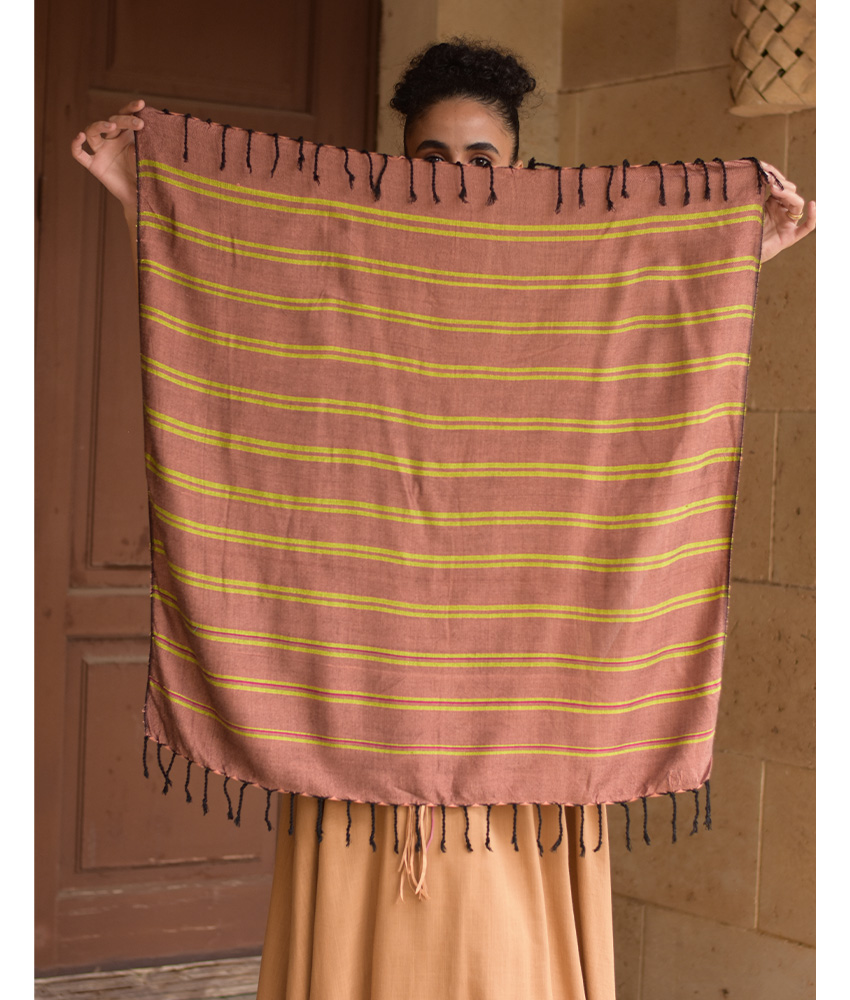 Saumon & Green Handwoven Viscose Square Scarf handmade in Egypt & available at Jozee Boutique.handmade in Egypt & available at Jozee Boutique.