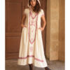 Off white Siwa Embroidered Linen Dress with Hoodie handmade in Egypt & available at Jozee Boutique.