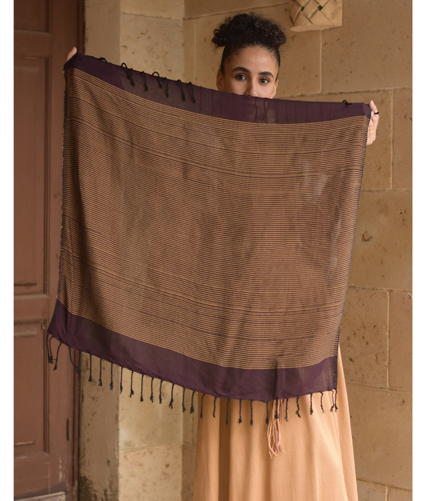 Brown Handwoven Viscose Square Scarf handmade in Egypt & available at Jozee Boutique.handmade in Egypt & available at Jozee Boutique.