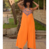 Orange Siwa Embroidered Linen Flowy Jumpsuit/Dress handmade in Egypt & available at Jozee Boutique.