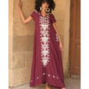 Burgundy Siwa Heavily Embroidered Linen Dress with Hoodie handmade in Egypt & available at Jozee Boutique.