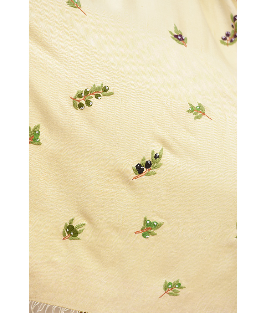 Light Beige & Green Handwoven Viscose Shawl with Hand Embroideries handmade in Egypt & available at Jozee Boutique.handmade in Egypt & available at Jozee Boutique.