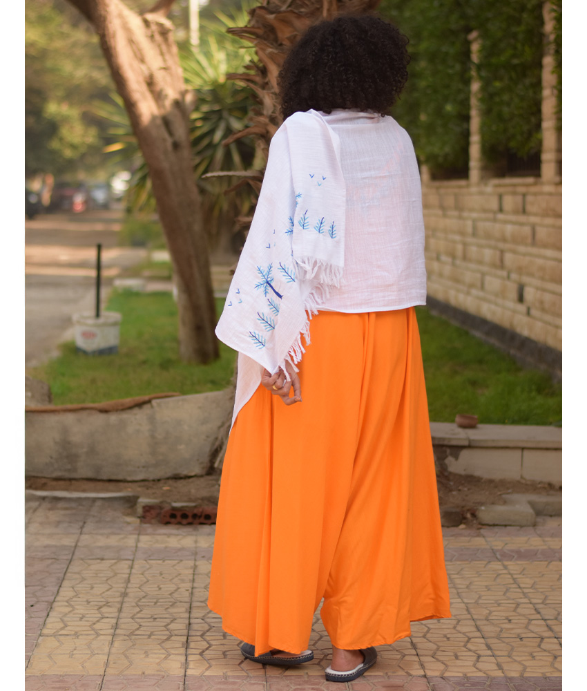 White Embroidered Linen Shawl handmade in Egypt & available at Jozee Boutique.handmade in Egypt & available at Jozee Boutique.