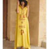 Mustard Siwa Embroidered Linen Dress with Hoodie handmade in Egypt & available at Jozee Boutique.