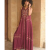 Burgundy Siwa Heavily Embroidered Linen Dress with Hoodie handmade in Egypt & available at Jozee Boutique.