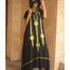 Black Siwa Heavily Embroidered Linen Dress with Hoodie handmade in Egypt & available at Jozee Boutique.