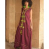 Burgundy Siwa Heavily Embroidered Linen Dress with Hoodie handmade in Egypt & available at Jozee Boutique.