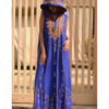 Electric Blue Siwa Heavily Embroidered Linen Dress with Hoodie handmade in Egypt & available at Jozee Boutique.