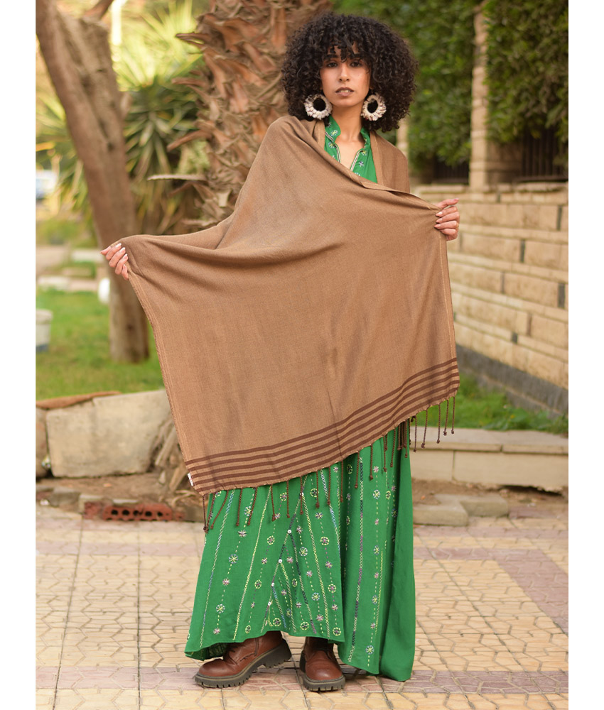 Brown Handwoven Viscose/Cotton Shawl handmade in Egypt & available at Jozee Boutique.handmade in Egypt & available at Jozee Boutique.