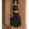 Black Siwa Embroidered Flowy Pants handmade in Egypt & available at Jozee Boutique.