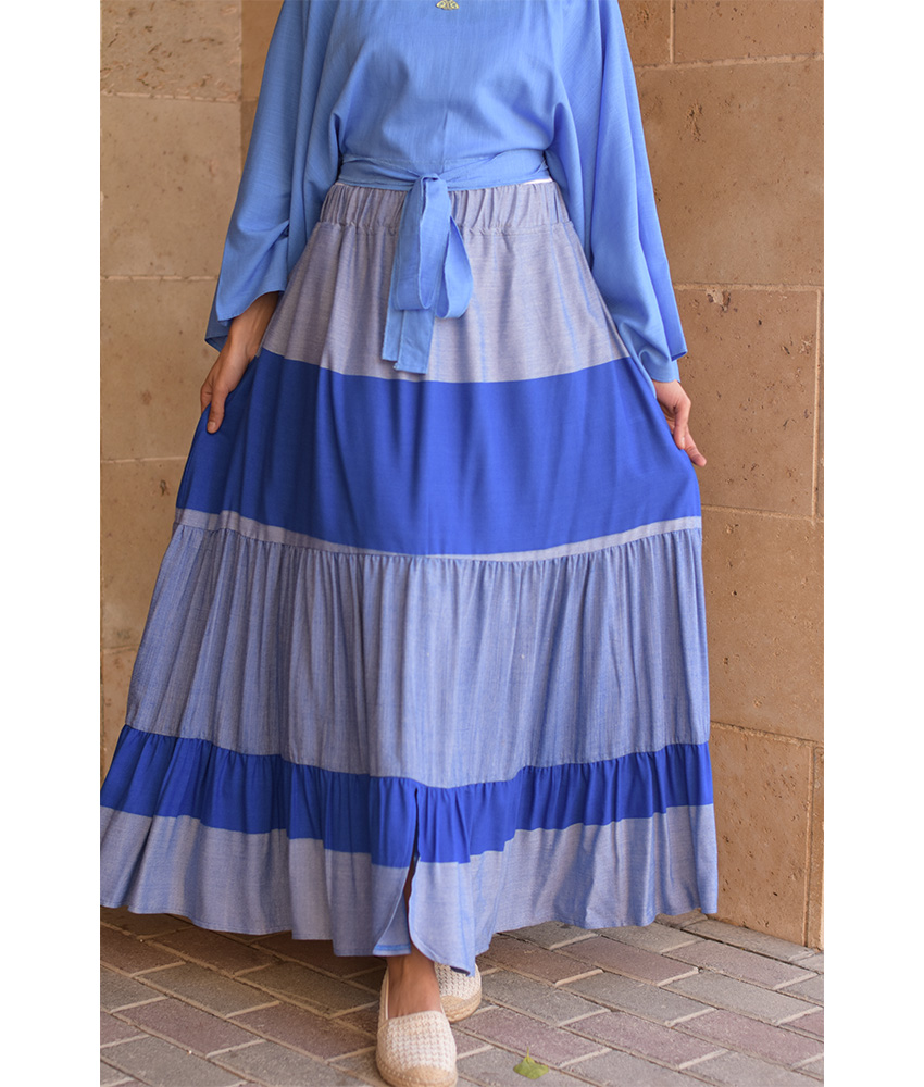 Shades of Blue Handwoven Ruffle Skirt handmade in Egypt & available at Jozee Boutique.