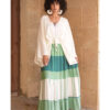 Green & White Handwoven Ruffle Skirt handmade in Egypt & available at Jozee Boutique.