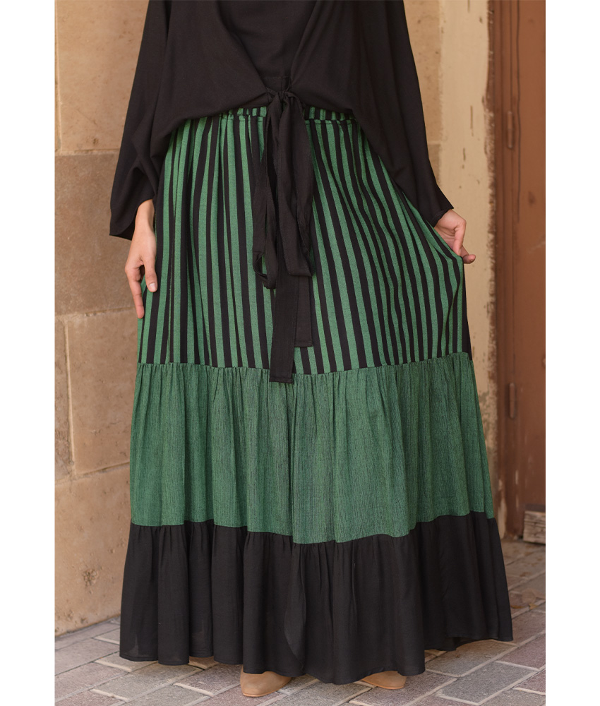 Green & Black Handwoven Ruffle Skirt handmade in Egypt & available at Jozee Boutique.