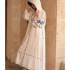 Off white Siwa Embroidered Linen Dress with Hoodie handmade in Egypt & available at Jozee Boutique.