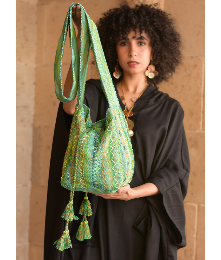 Green Embroidered Saint Catherine Cross Bag handmade in Egypt & available in Jozee boutique
