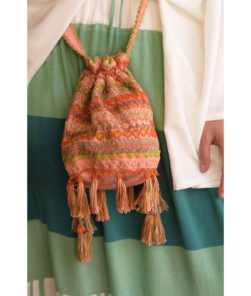 Orange Beaded Saint Catherine Embroidered Cross Bag handmade in Egypt & available in Jozee boutique