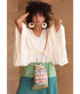 Multicolored Beaded Saint Catherine Embroidered Cross Bag handmade in Egypt & available in Jozee boutique