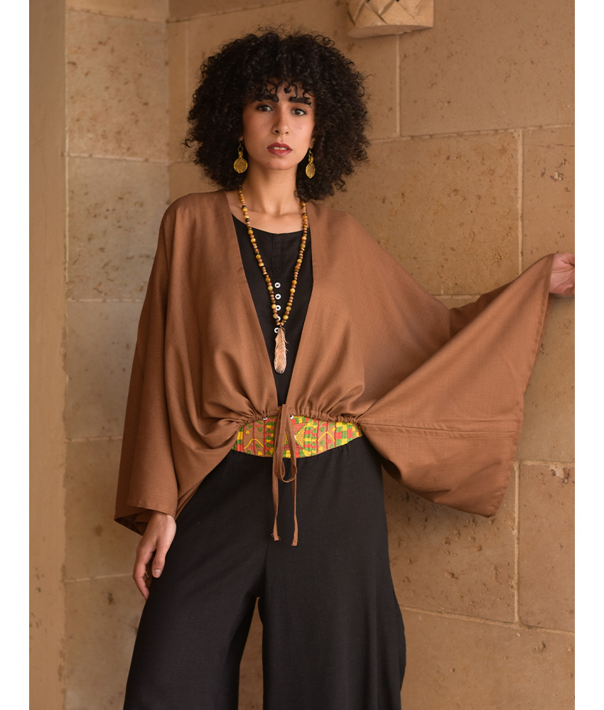 Brown Linen Bolero made in Egypt & available at Jozee Boutique.