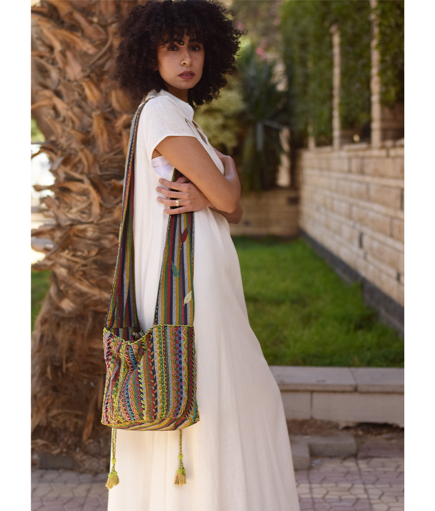 Multicolored Embroidered Saint Catherine Cross Bag handmade in Egypt & available in Jozee boutique