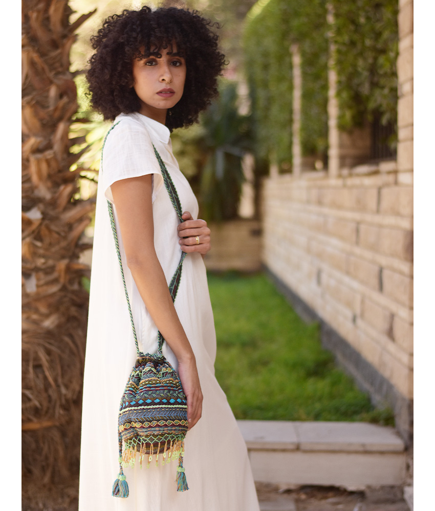 Multicolored Beaded Saint Catherine Embroidered Cross Bag handmade in Egypt & available in Jozee boutique