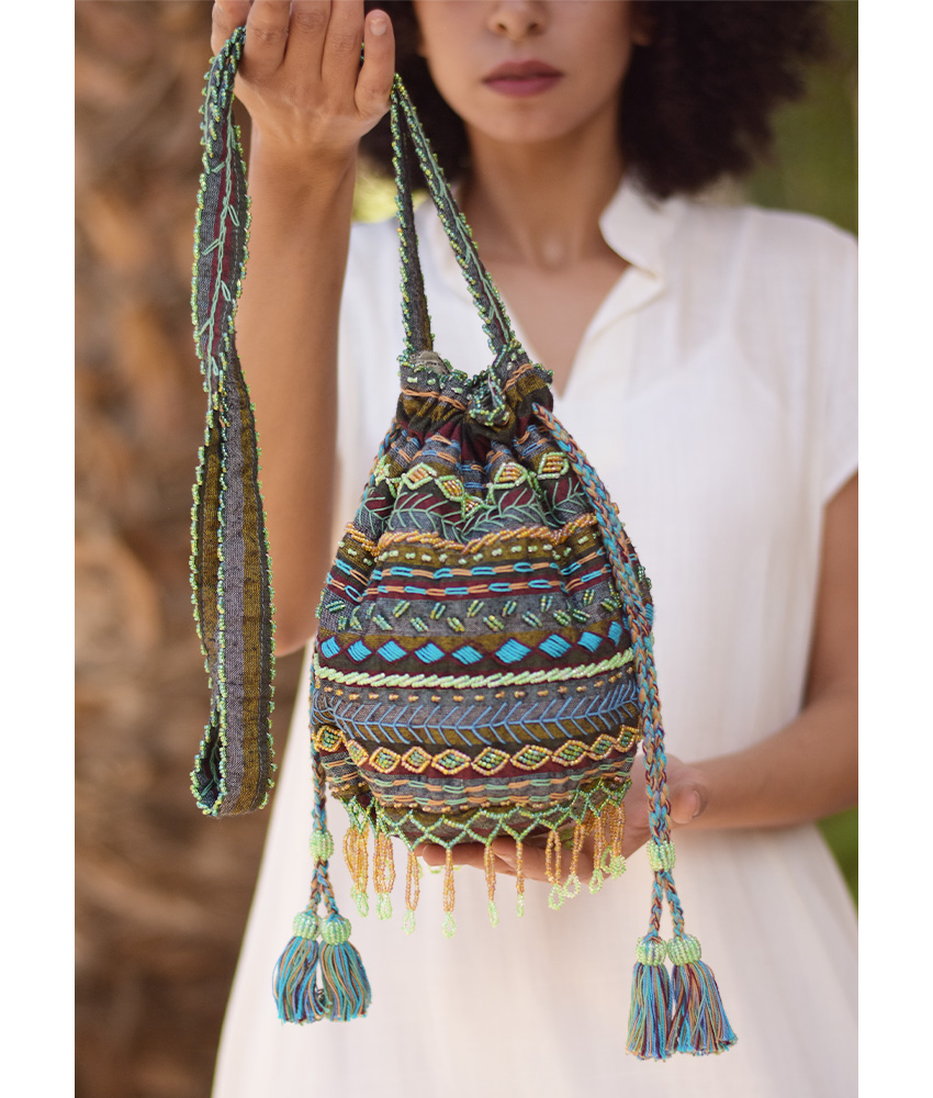 Multicolored Beaded Saint Catherine Embroidered Cross Bag handmade in Egypt & available in Jozee boutique