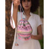 Pink Beaded Saint Catherine Embroidered Cross Bag handmade in Egypt & available in Jozee boutique