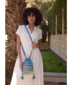 Blue Beaded Saint Catherine Embroidered Cross Bag handmade in Egypt & available in Jozee boutique