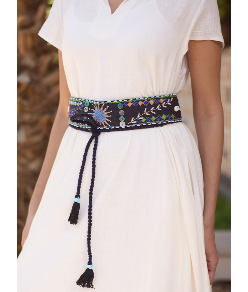 Alternative view of Black Saint Catherine Embroidered Thin Belt