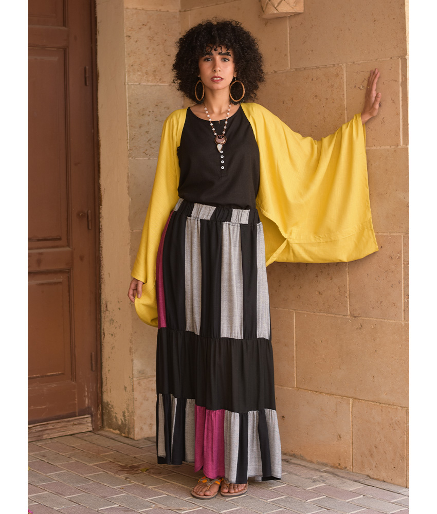 Multicolored Handwoven Ruffle Skirt handmade in Egypt & available at Jozee Boutique.