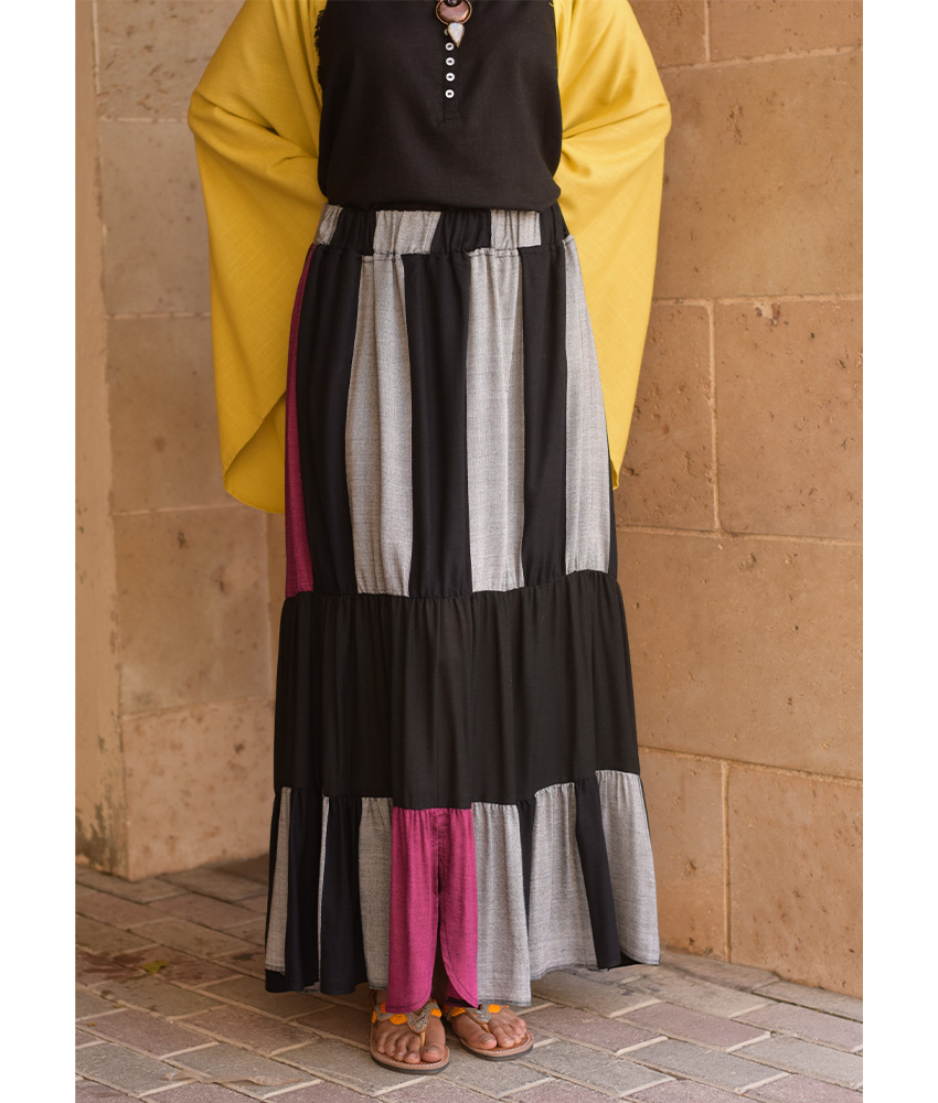 Multicolored Handwoven Ruffle Skirt handmade in Egypt & available at Jozee Boutique.